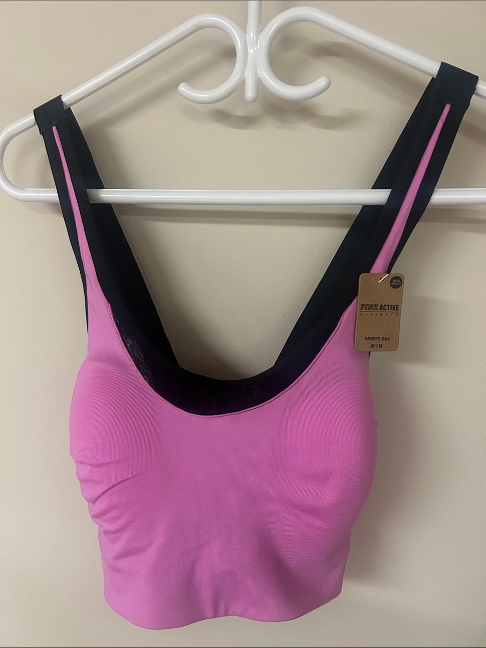 PINK Victoria's Secret Hot Pink and Black Longline Sports Bra Top